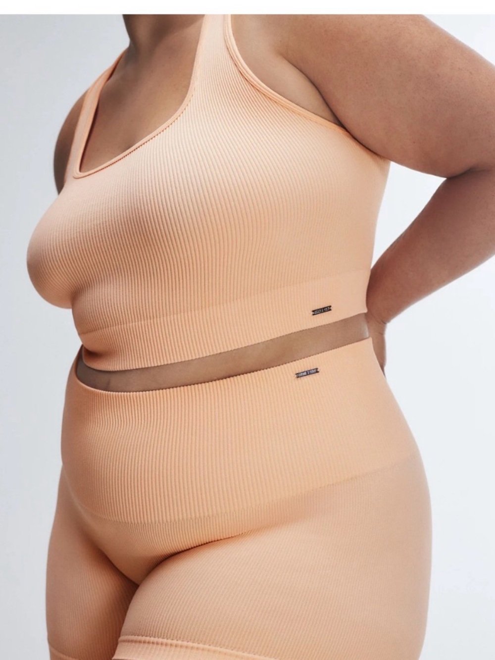 Savage X Fenty Seamless Rib Bralette & High-Waist Short Set in Peach